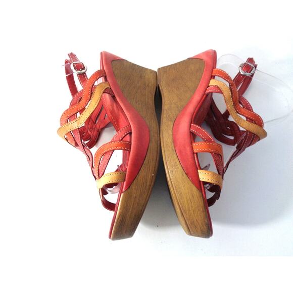 NAPA FLEX David Tate 41 9.5M Red Leather Wedge Slingback Sandals Shoes ITALY - Picture 5 of 7